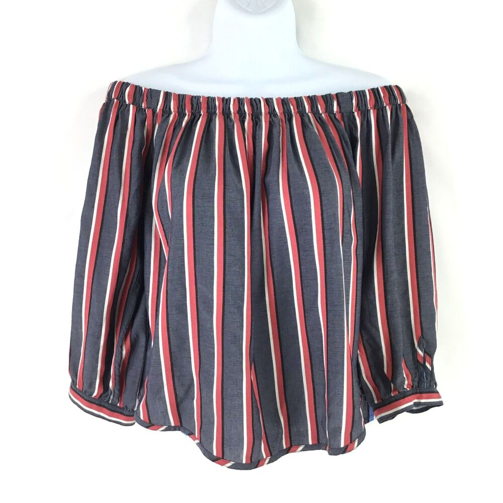 Express Reversible Top Women XS Red White Blue Stripe Off the Shoulder Patriotic - Picture 8 of 13